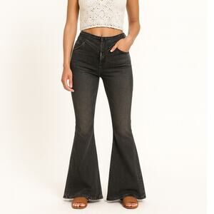 Free People Low Rise Flare Bell Bottom Jeans in Washed Black size 25